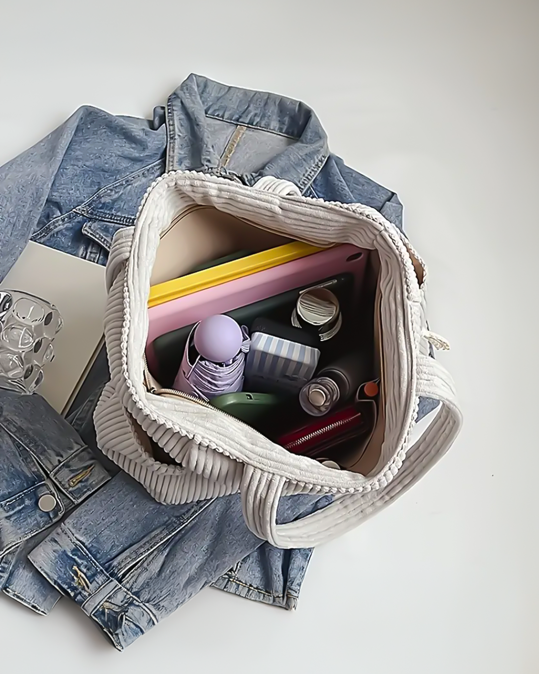 Deina | Gerippte Tragetasche mit Kordel-Detail