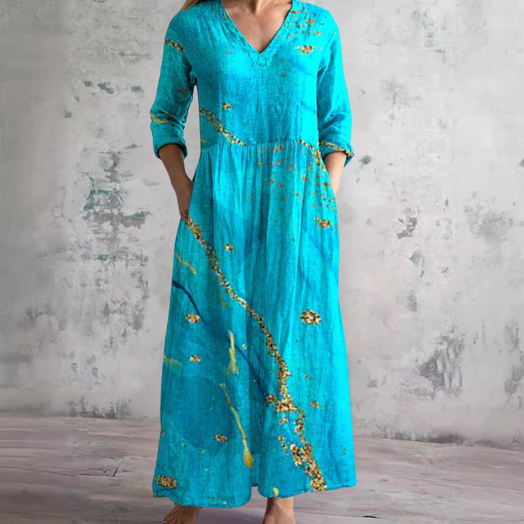 Dita | Vestido de verano con cuello en V y estampado floral